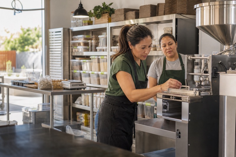 Business owners prepare production equipment for growth